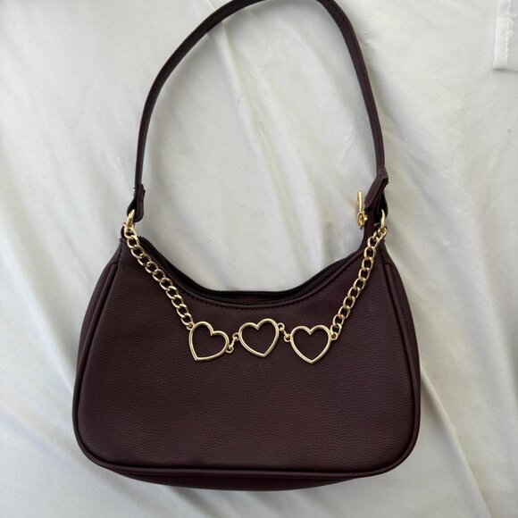 Burgundy Heart Chain Shoulder Bag - Picture 1 of 4